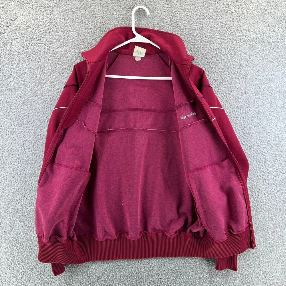 Vtg 80s Adidas Trefoil Track Jacket Maroon Burgundy Pinstripe Taiwan Mens M